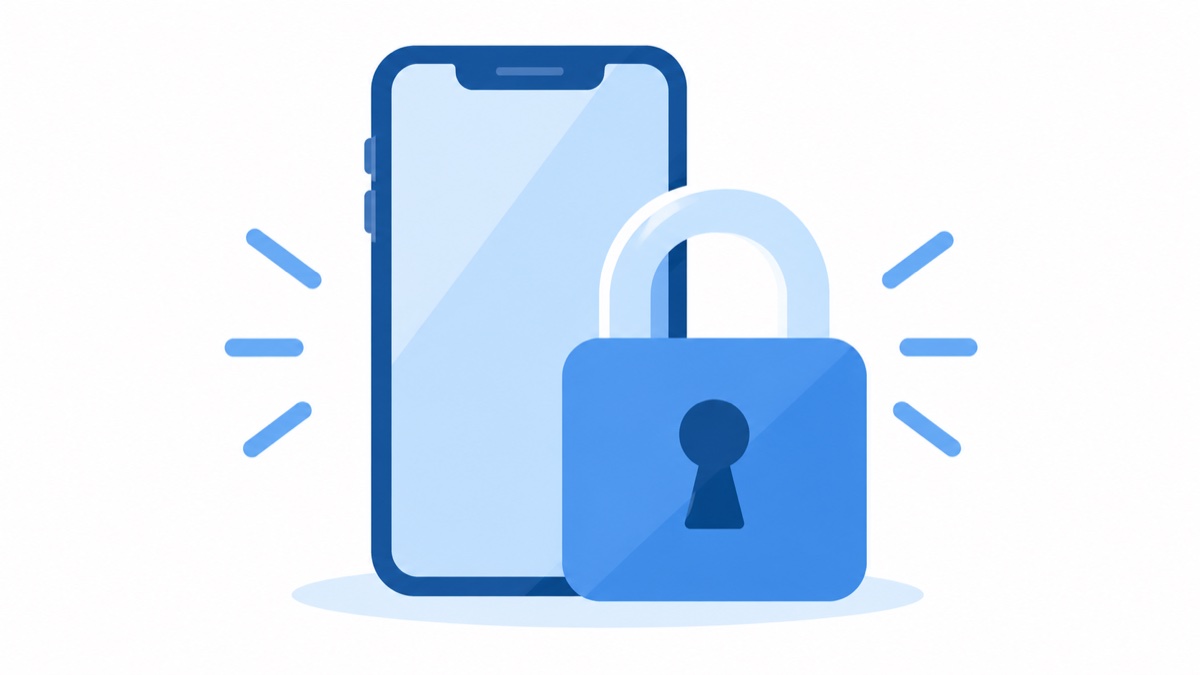 スマートフォンの手前に大きな鍵のアイコンが重なっているイラスト